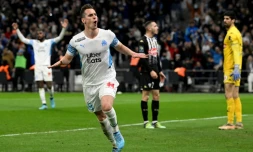 L'attaquant polonais Arkadiusz Milik auteur d'un triplé dans le succès de Marseille contre le SCO Angers au stade Vélodrome, le 4 février 2022 