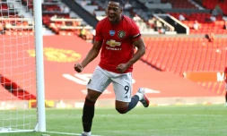 L'attaquant français de Manchester United, Anthony Martial, auteur d'un triplé lors du match de Premier League à domicile face à Sheffield, le 24 juin 2020
