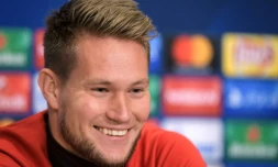 Le gardien tchèque de Bâle Tomas Vaclik en conférence de presse le 30 octobre 2017