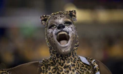 Une personne de l'école de samba de Mangueira défile à Rio lors du Carnaval, le 12 février 2018