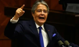 Le président équatorien Guillermo Lasso lors de son procès en destitution devant le Parlement à Quito, le 16 mai 2023