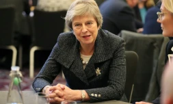 La PremiĂšre ministre britannique Theresa May Ă Belfast, en Irlande du Nord, le 27 novembre 2018