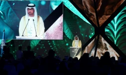 Sultan Al Jaber, président de la prochaine COP28, à l'ouverture de la Semaine du climat du Moyen-Orient et de l'Afrique du Nord, le 8 octobre 2023 à Ryad