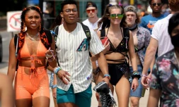 Les fans de musique arrivent, au premier jour du festival de musique de Lollapalooza, le 29 juillet 2021 à Chicago (Etats-Unis)