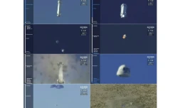 Montage d'images tirées d'une vidéo lors du 10e vol d'essai de la fusée New Shepard de Blue Origin, le 23 janvier 2019 au Texas