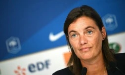 Corinne Diacre en conférence de presse pour l'annonce de sa première liste en vue du Mondial le 21 août 2018