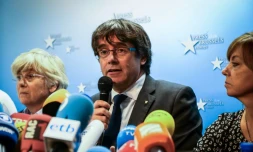 Le président destitué de Catalogne Carles Puigdemont à Bruxelles le 31 octobre 2017