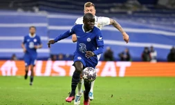 Le milieu international français N'Golo Kanté lors d'un match de Ligue des champions entre son équipe de Chelsea et le Real Madrid, le 12 avril 2023 au stade Siantago Bernabéu