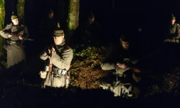 Répétition en costumes dans le bois des Caures, le 20 février 2016, la veille de la commémoration officielle de la bataille de Verdun