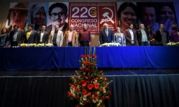 Les membres dirigeants des Forces armées révolutionnaires de Colombie (Farc), lors du XXIIe Congrès du Parti communiste colombien le 13 juillet 2017 à Bogotá