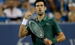 Le Serbe Novak Djokovic face au Bulgare Grigor Dimitrov lors du 3e tour du Masters 1000 de Cincinnati (Ohio), le 16 août 2018 