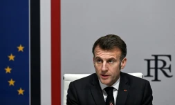 Le prĂ©sident français Emmanuel Macron lors d'une rĂ©union du Conseil de dĂ©fense nationale Ă l'ĂlysĂ©e, Ă Paris, le 28 fĂ©vrier 2026, Ă la suite des frappes amĂ©ricaines et israĂ©liennes contre l'Iran