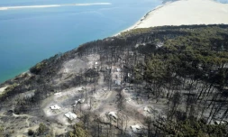 Photo transmise par le Service départemental d'incendie et de secours le 21 juillet 2022 montrant une vue aérienne des dégâts causés par un incendie le 20 juillet 2022 à La Teste-de-Buch (Gironde) 