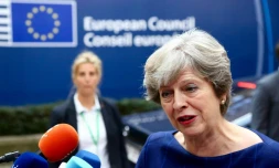 La Première ministre britannique Theresa May à son arrivée à Bruxelles, le 19 octobre 2017