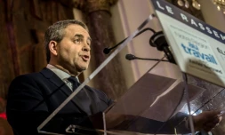 Xavier Bertrand pendant son allocution au soir des régionales le 13 décembre 2015 à Saint-Quentin