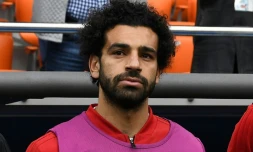 L'attaquant égyptien Mohamed Salah sur le banc lors du match contre l'Uruguay, le 15 juin 2018 à Ekaterinburg 