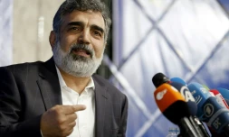 Le porte-parole de l'Organisation iranienne de l'énergie atomique (OIEA), Behrouz Kamalvandi, le 17 juillet 2018 lors d'un point de presse à Téhéran