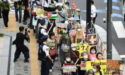Manifestation contre la guerre Israël-Gaza, avant une réunion des chefs de la diplomatie des pays du G7, le 7 novembre 2023 à Tokyo, au Japon