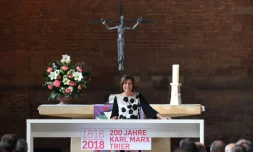 Le chef du gouvernement de Rhineland-Palatinate Malu Dreyer du Parti social-démocrate d'Allemagne lors d'une cérémonie pour le bicentenaire de Karl Marx à TrÚves, en Allemagne, le 4 mai 2018