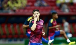 Le meneur de jeu de la Colombie James Rodriguez à l'échauffement avant le match contre la Pologne à Kazan, le 24 juin 2018