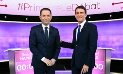Benoît Hamon et Manuel Valls avant le débat télévisé de l'entre-deux-tours de la primaire PS, le 25 janvier 2017 à la Plaine-Saint-Denis