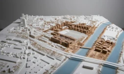 Maquette d'une vue générale du village olympique aux JO de Paris-2024, le 4 mars 2019 à Paris
