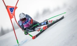 Le Norvégien Henrik Kristoffersen lors de la 1re manche du slalom géant d'Adelboden en Suisse, le 12 janvier 2019