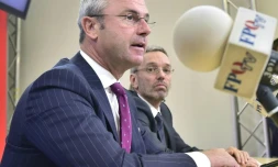 Norbert Hofer, ministre des Transports et nouveau chef désigné du FPO autrichien lors d'une conférence de presse à Vienne le 20 mai 2019