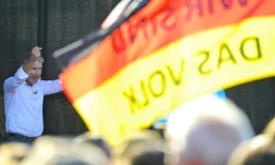 Le leader du parti d'extrême droite AfD en Thuringe Björn Höcke, le 31 août 2024 à Erfurt, dans l'est de l'Allemagne