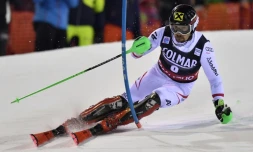 L'Autrichien Marcel Hirscher lors de la 1re manche du slalom de Madonna di Campiglio, le 22 décembre 2017