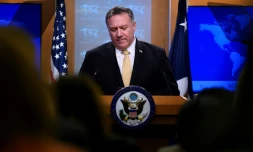 Le chef de la diplomatie américaine Mike Pompeo lors d'une conférence de presse le 18 novembre 2019 à Washington