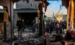 Destructions Ă Rafah, dans le sud de la bande de Gaza, aprĂšs un bombardement
israélien le 11 février 2024