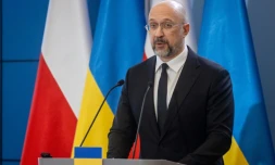 Le Premier ministre ukrzainien Denys Shmyhal le 28 mars 2024 Ă Varsovie, en Pologne
