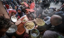 Distribution alimentaire dans une école de Rafah, le 19 février 2024