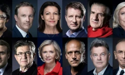 (de g à d) Nathalie Arthaud, Nicolas Dupont-Aignan, Anne Hidalgo, Yannick Jadot, Jean Lassalle, Marine Le Pen, Emmanuel Macron, Jean-Luc Mélenchon, Valérie Pécresse, Philippe Poutou, Fabien Roussel et Eric Zemmour