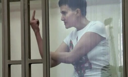 Capture d'écran de l'AFPTV montrant la pilote ukrainienne en grÚve de la faim Nadia Savtchenko, lors d'une audience à Donetsk, le 9 mars 2016