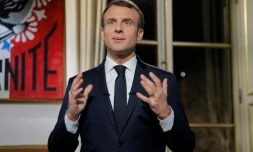 Le président français Emmanuel Macron lors de ses voeux pour 2019 à l'Elysée à Paris