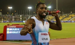 Le sprinteur américain Noah Lyles roi du 200 m premier meeting de la Ligue de diamant de Doha, le 13 mai 2022 