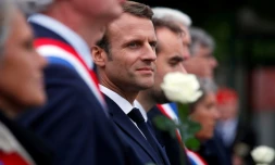 Le président français Emmanuel Macron durant une cérémonie d'hommage à des résistants, à Caen, le 5 juin 2019