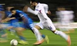 Rayan Cherki lors de la victoire des Français 3-1 en Azerbaïdjan pour la dernière journée des qualifications pour le Mondial-2026, le 16 novembre 2025 à Bakou