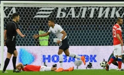 Le jeune attaquant des Bleus Kylian Mbappé a ouvert le score face à la Russie en match amical à Saint-Pétersbourg, le 28 mars 2018