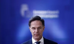 L'ex-Premier ministre néerlandais et nouveau secrétaire général de l'Otan Mark Rutte, le 17 avril 2024 au Conseil européen, à Bruxelles