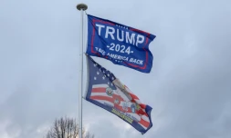 Des drapeaux de soutien Ă Donald Trump Ă Horicon (Wisconsin), le 4 novembre 2024