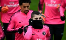Le milieu de terrain italien du PSG Marco Verratti lors d'un entraînement, le 8 février 2019 au Camp des loges