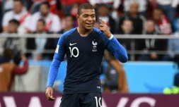 L'attaquant de l'équipe de France Kylian Mbappé après son but contre le Pérou, le 21 juin 2018 à Ekaterinbourg