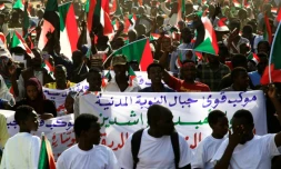 Des manifestants venus des montagnes de Nubie défilent à Khartoum, le 1er mai 2019
