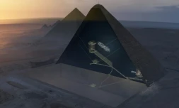 Vue d'artiste en 3D fournie par le projet ScanPyramids le 2 novembre 2017, montrant la cavité découverte au coeur de la pyramide de Khéops en Egypte