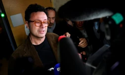 Gildo Pallanca, le fils d'Hélène Pastor, s'adresse à la presse après le procès pour assassinat du gendre de la milliardiaire monégasque, le 17 octobre 2018, à Aix-en-Provende