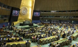 Le secrétaire général de l'ONU, Antonio Guterres, lors de la 11e Conférence d'examen du Traité sur la non-prolifération des armes nucléaires (TNP) au siège des Nations unies à New York, le 27 avril 2026
