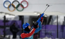 Le biathlète Martin Fourcade lors d'une séance d'entraînement avant les Jeux d'hiver, le 7 février 2018 à Pyeongchang